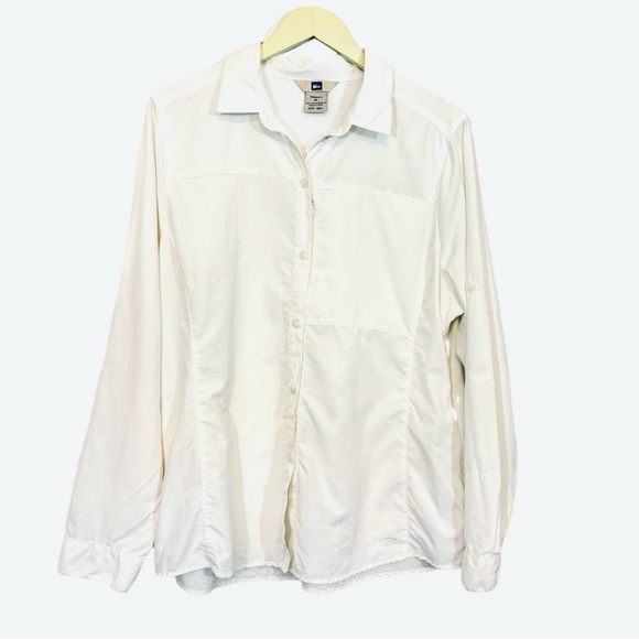 REI UPF 40+ Women’s White Shirt XL Vented Tactel Button Front L/S  Side Zipper - Picture 1 of 11